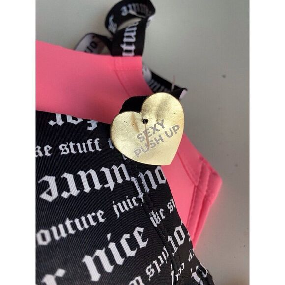 2 Pack Juicy Couture Sexy Push Up Bra JC8412 Wordplay Logo Black Pink Sz 40D NEW - Picture 4 of 9